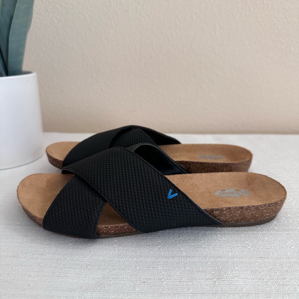 Dr.Scholl’s Rae Black Textile Criss Strap Cork Wedge Sandals Women’s 6.5M